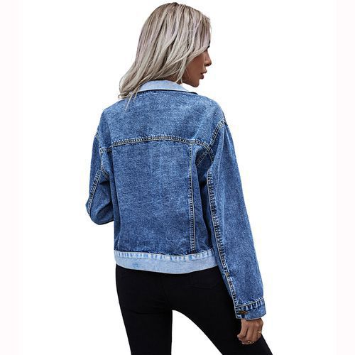 Denim Turn-down Collar Contrast Denim Women Jackets