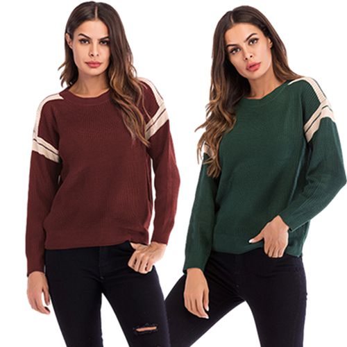 Color Matching Long Sleeve Casual Sweater Women's Spring Loose Round Neck Versatile T-shirt