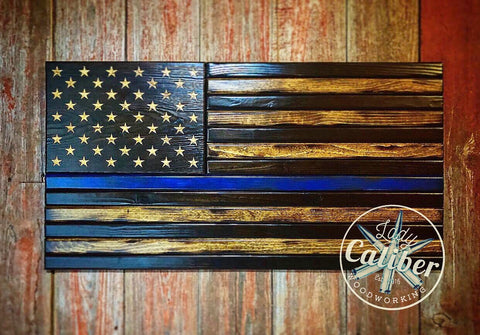 Thin Line Medium Wood American Flag 20x38