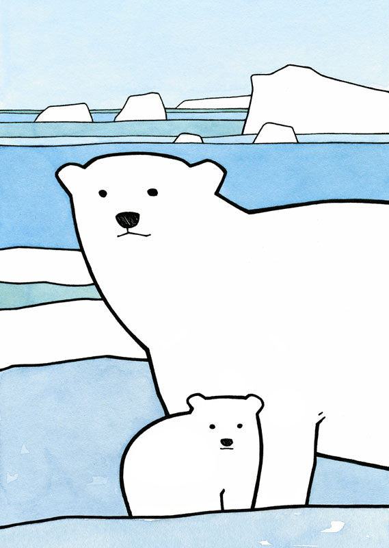 polar bear cub and mother art