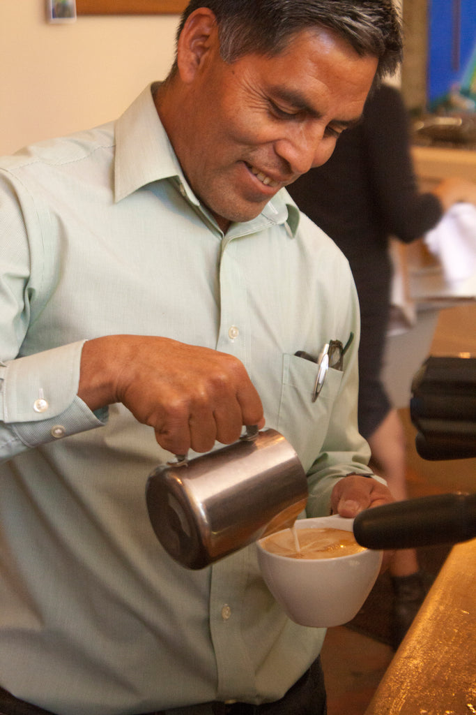 Jose pouring a latte, October 2016