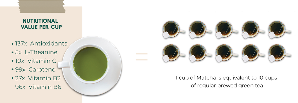 diagram showing the superior nutritional value of matcha green tea compared to regular teas