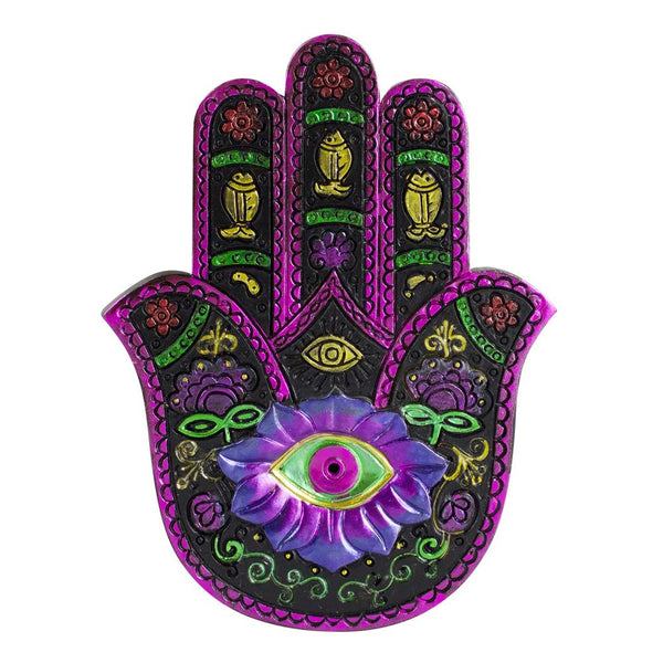 Hamsa Hand Incense Burner - 5"x3.75" - Black/ Fuschia