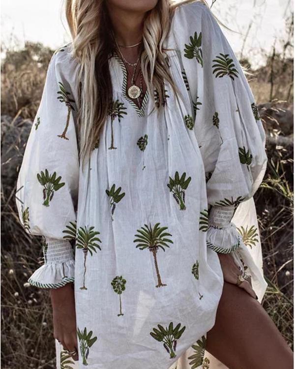 Boho V Neck Printing Casual Dresses - Veooy