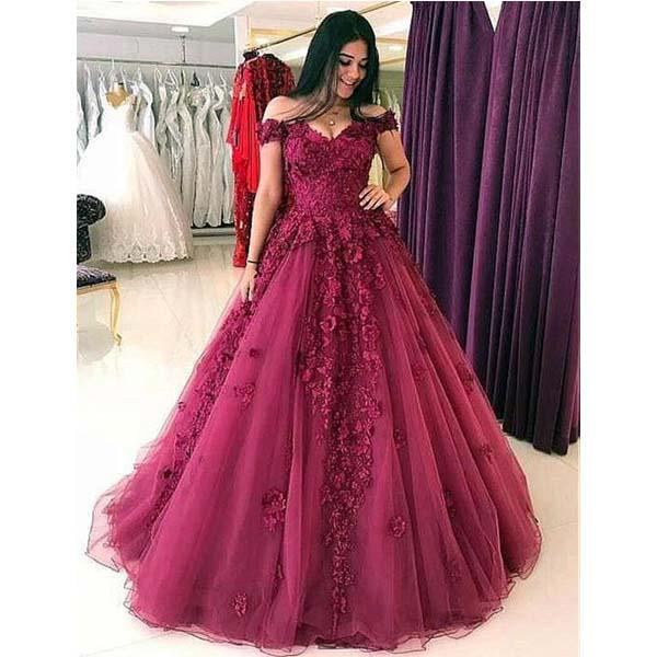 red flower prom dress