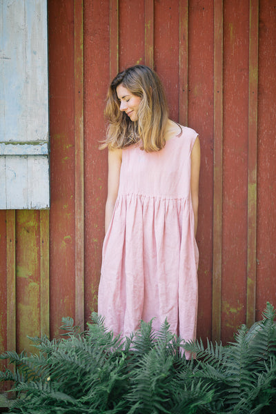 The Alisha linen romantic smock dress (rose pink)