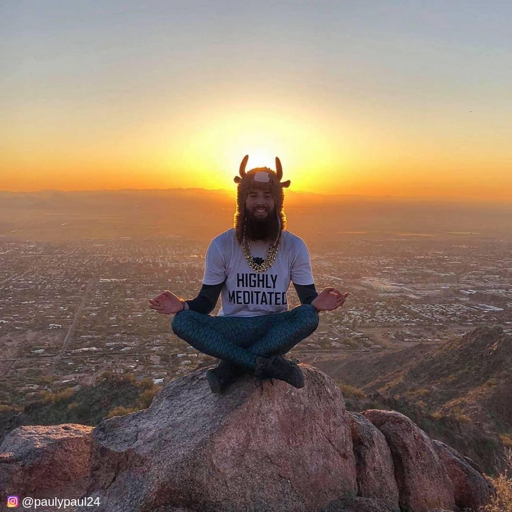 Meditating On a Mountaintop in male leggings