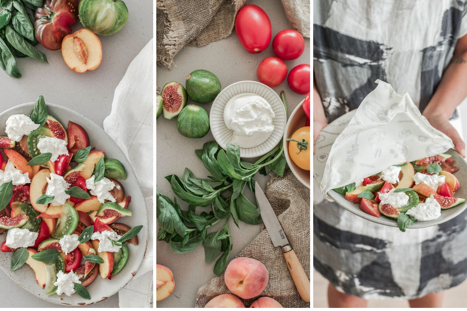 Burrata Salad with Tomatoes | Abeego | Reusable Beeswax Food Wrap that Breathes