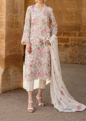 Grace S206-Embroided 3pc linen dress with embroidered chiffon dupatta.