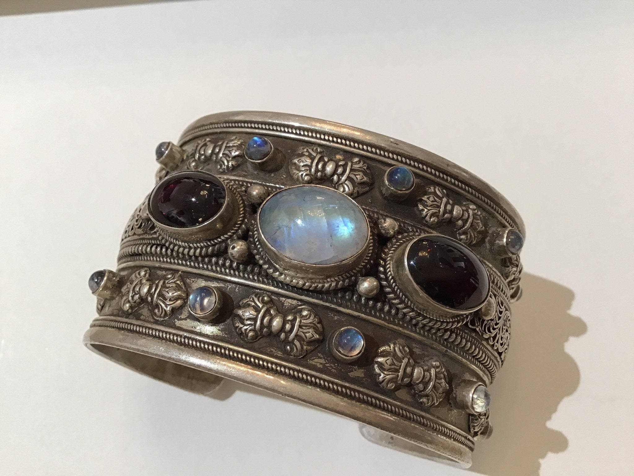 Antique Tibetan Cuff with Moonstones