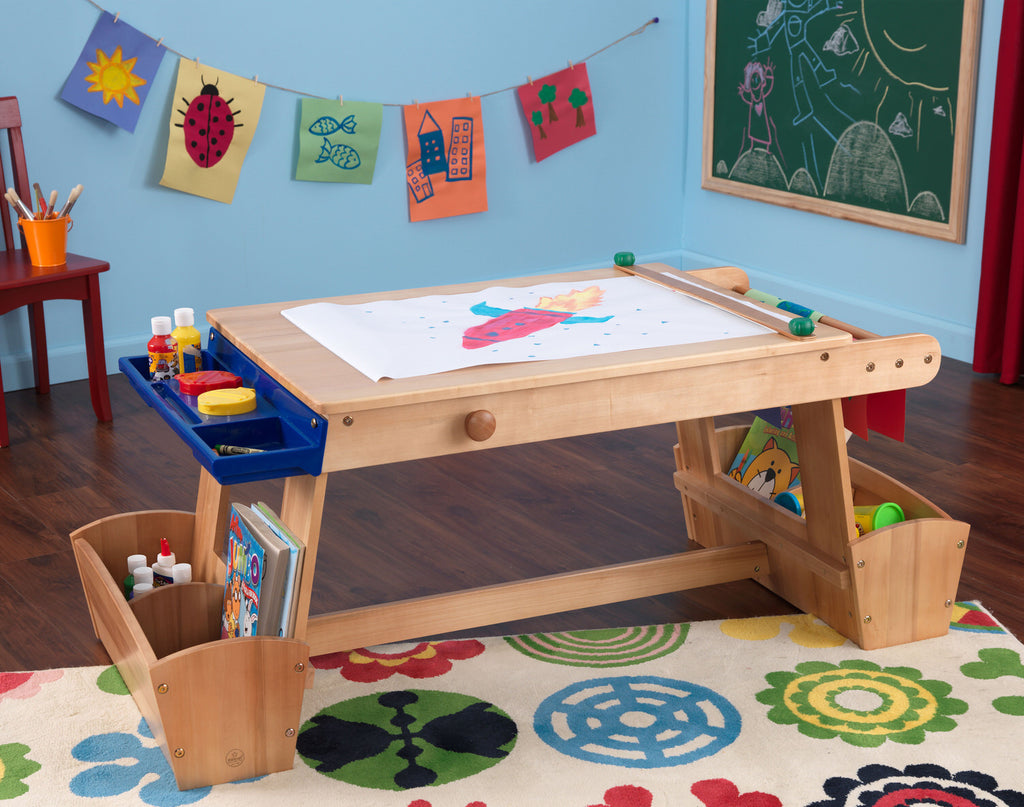 kidkraft art table with drying rack and storage