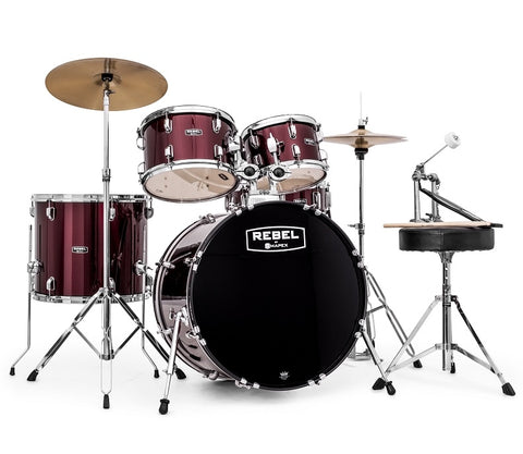 Mapex RB5294FTCDR Rebel 5-Piece Drum Set w/ Hardware & Cymbals - Dark Red w/ 22" Bass Drum
