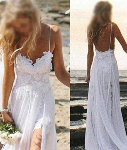 Spaghetti straps beach wedding dress