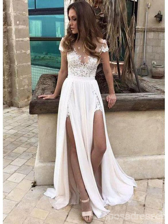 Short Sleeve Sexy Slit Casual Custom Cheap Beach Wedding Dresses Wd316