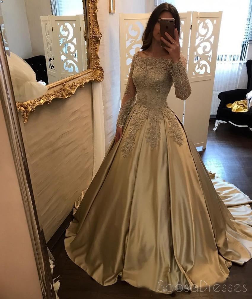 off the shoulder gold prom dress