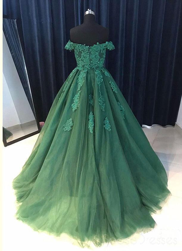 green off the shoulder dress prom