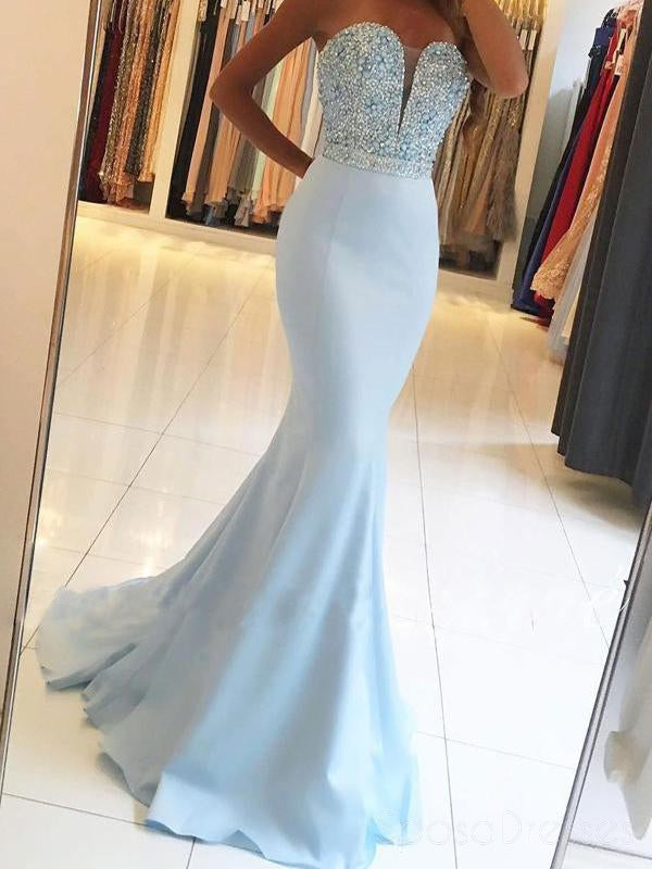 light blue strapless prom dress