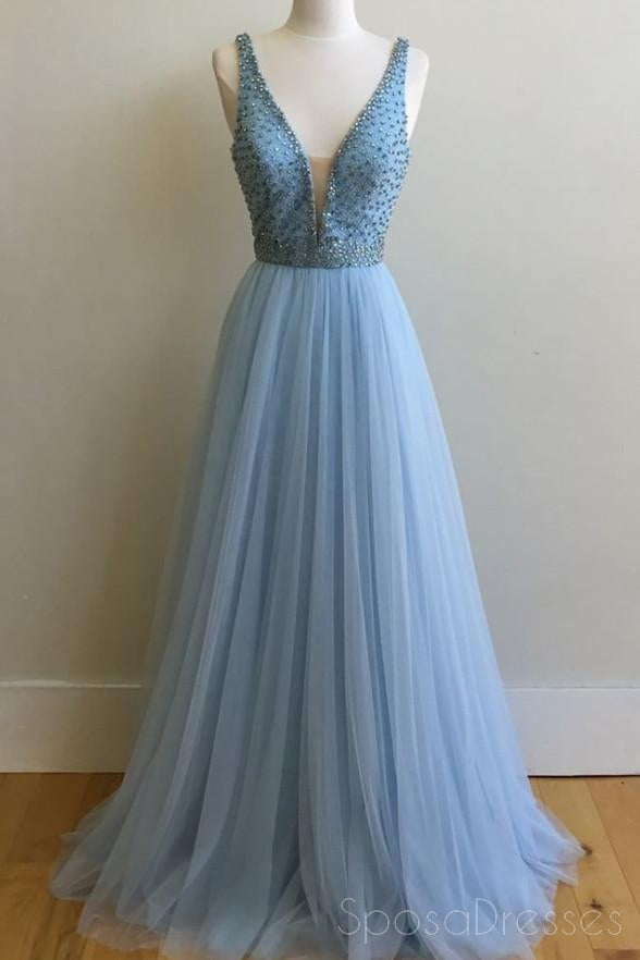 light blue beaded prom dress