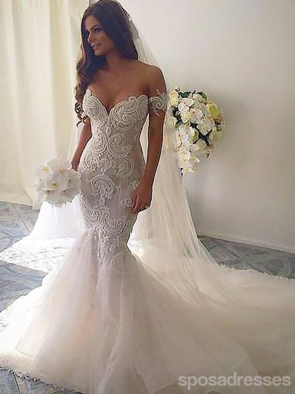 lace mermaid wedding dress off shoulder