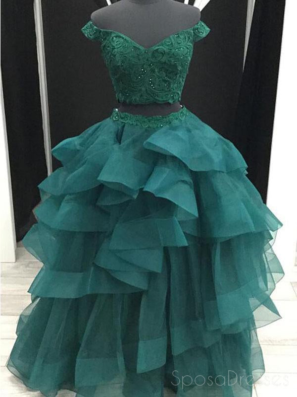 emerald two piece prom dress