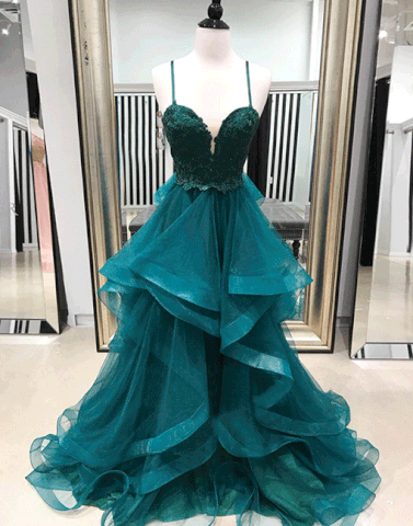 a line emerald green dress