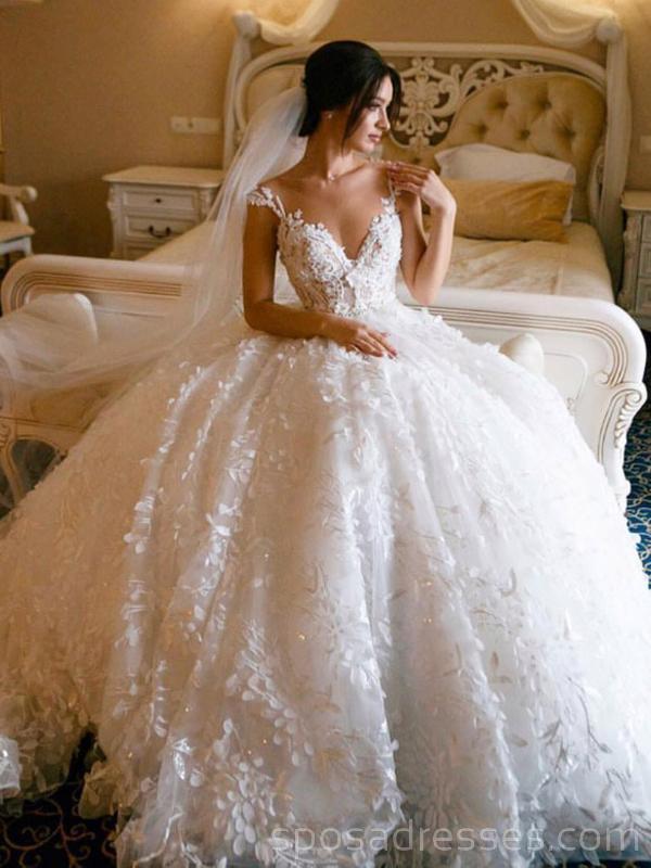 Lace Straps Ball Gown V-neck Long 