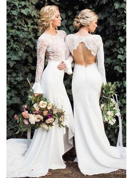 long sleeve lace wedding dress open back