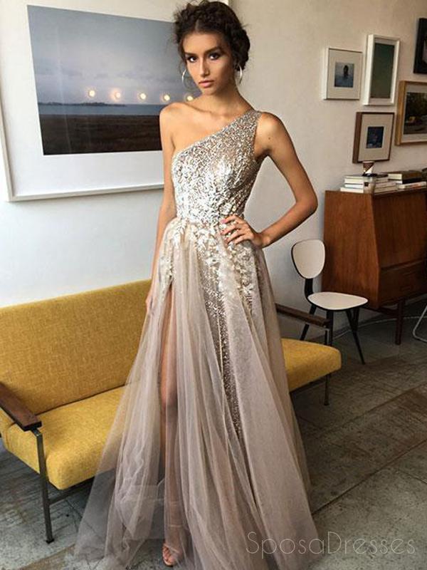 One Shoulder Sexy Side Slit Heavily Beaded Sparkly Long Evening Prom D 3296