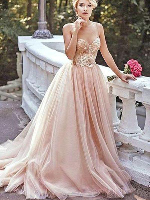 gold tulle prom dress