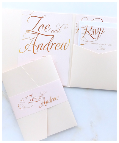 baby pink wedding invitation package