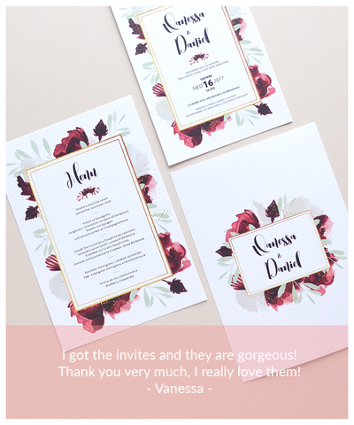 Burgundy and gold wedding invite