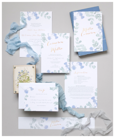 Dusty blue wedding invitation