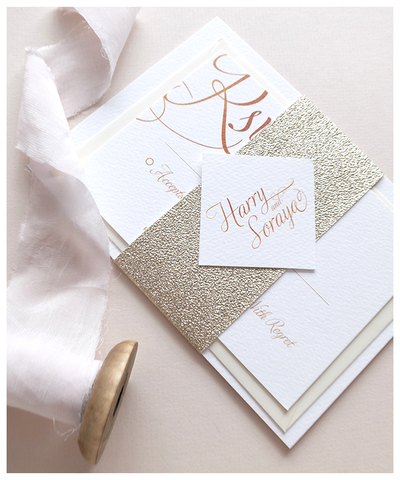 gold glitter and white invite