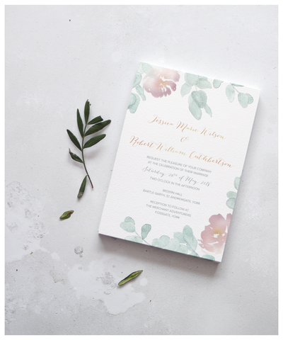 lilac and green wedding invitation