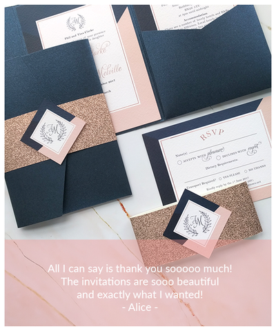 elegant navy and blush wedding invites