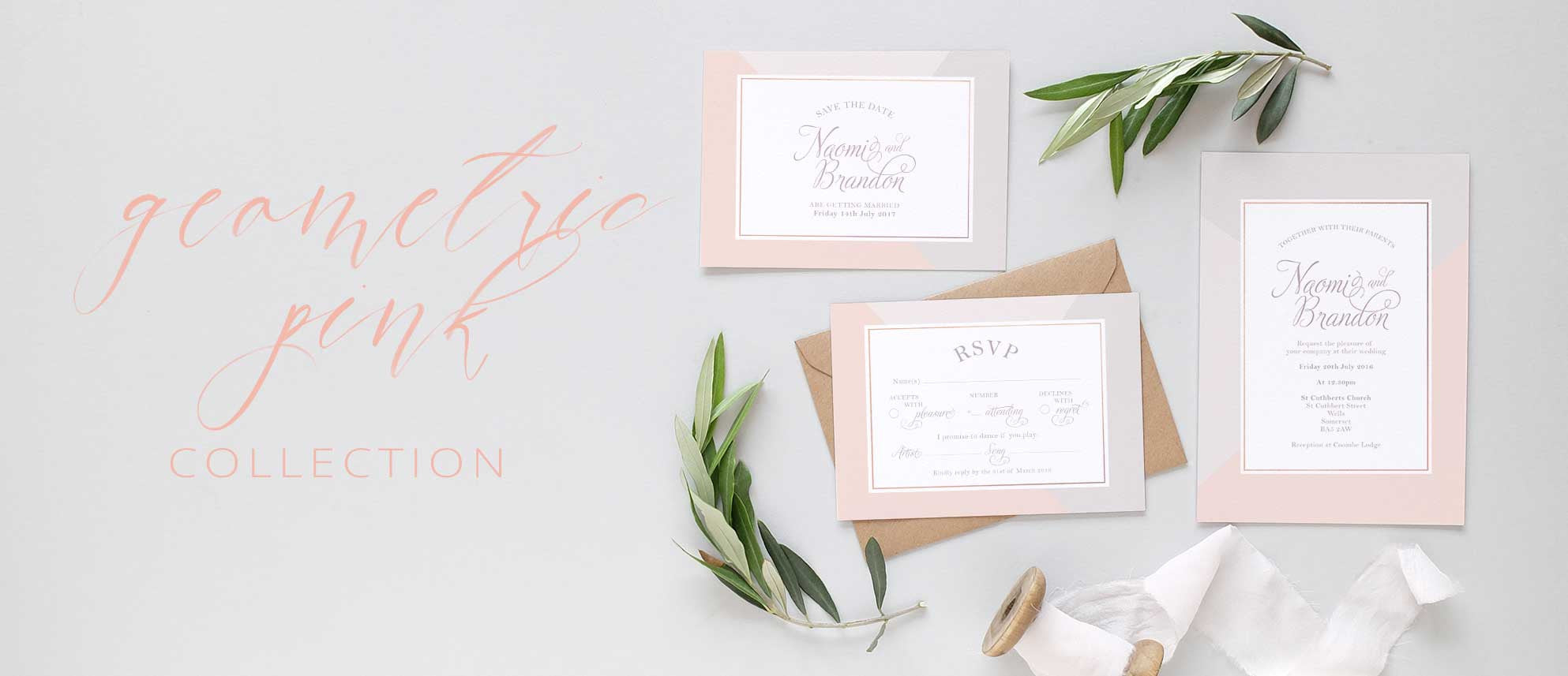 Pink and grey wedding invitation uk