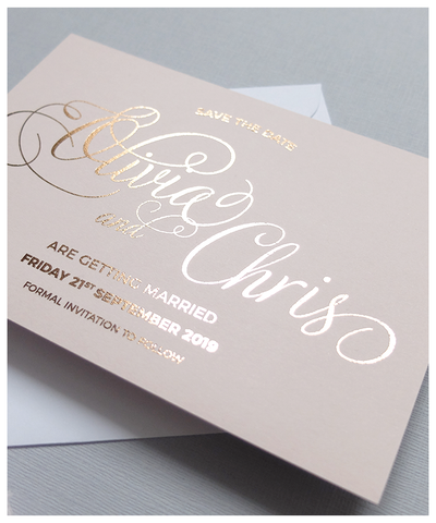 rose gold foil save the date