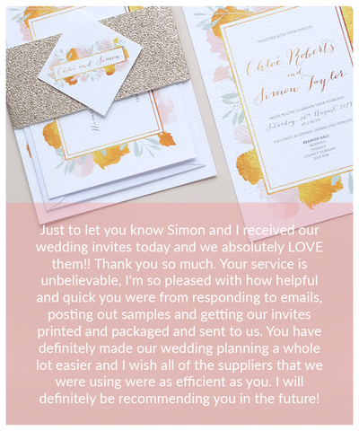 blush and gold wedding invitation
