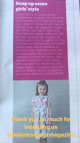 Cairenn Foy Girls Dresses feature in Irish Sunday Business Post