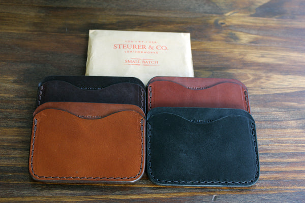 Clay Pocket Wallet available in Thoroughbred, Bourbon, Tobacco and Coal.  Steurer & Co. Leatherworks. Designer of SteurerJacoby vintage golf bags.