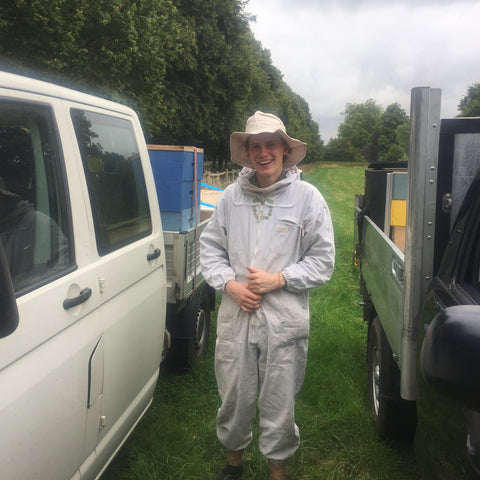 George in a beekeeping suit for the London Honey Company
