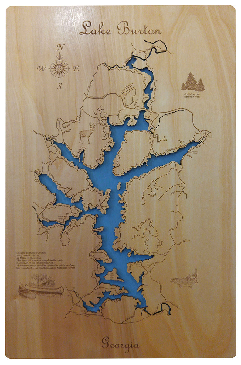 Lake Burton Ga Map Lake Burton, Georgia - Laser Cut Wood Map