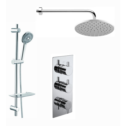 Round Triple Concealed Shower Valve, Round Head, Arm and Slide Rail Kit
