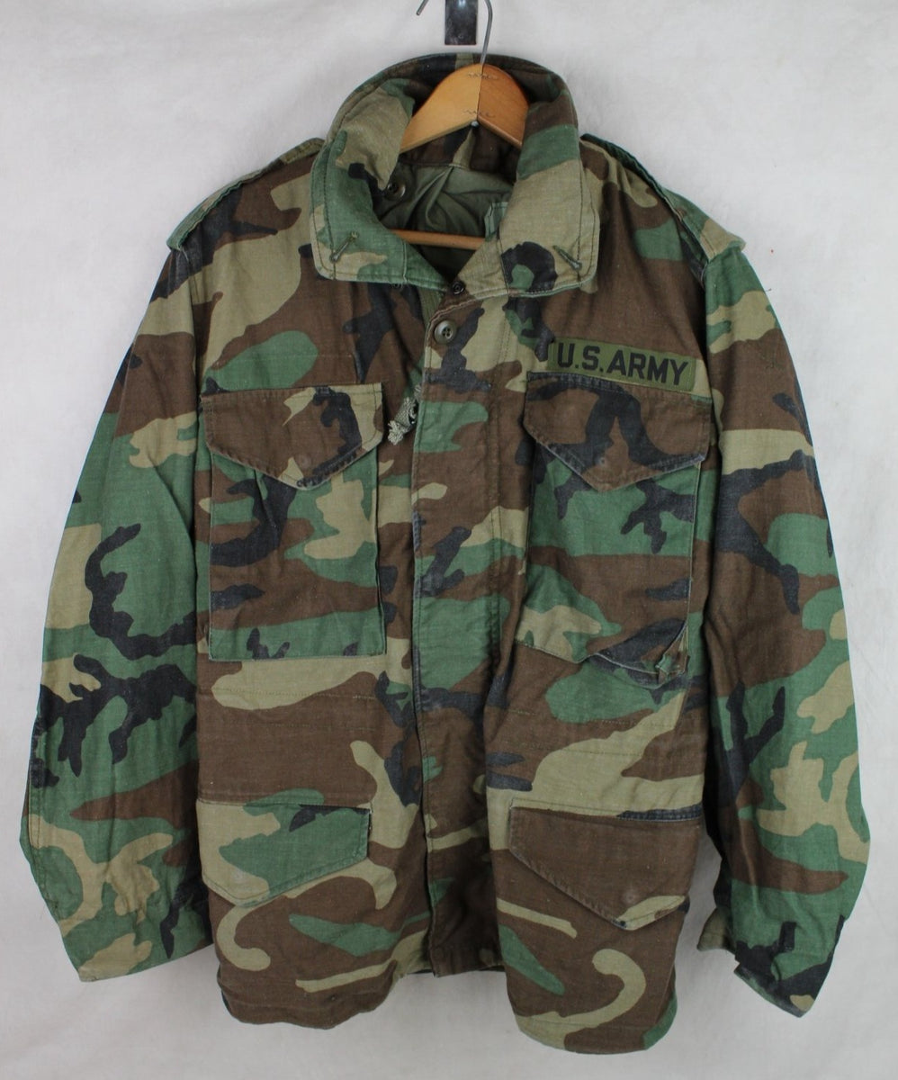 80's US Military Surplus M65 Field Jacket Coat Woodland Camo - X-Small Short