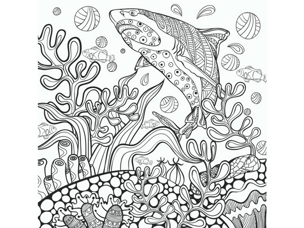 shark scenery printable coloring page for adults