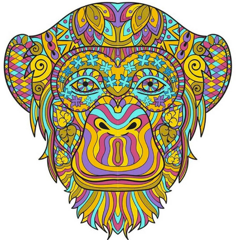 Adult Coloring Page - Monkey Design
