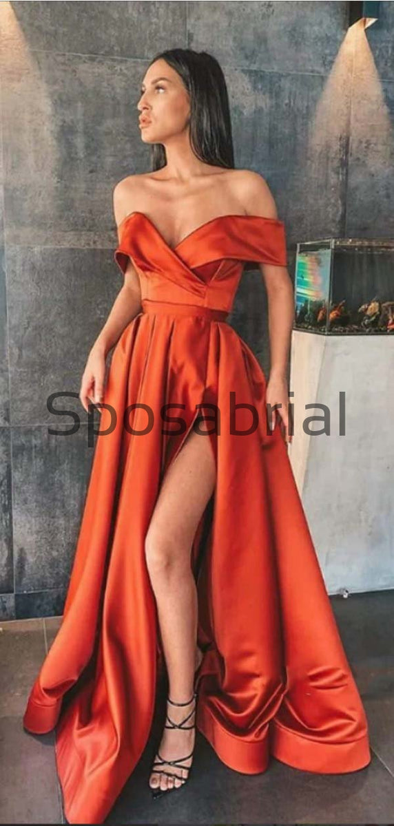 orange satin prom dress