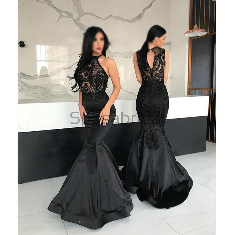 black halter mermaid dress