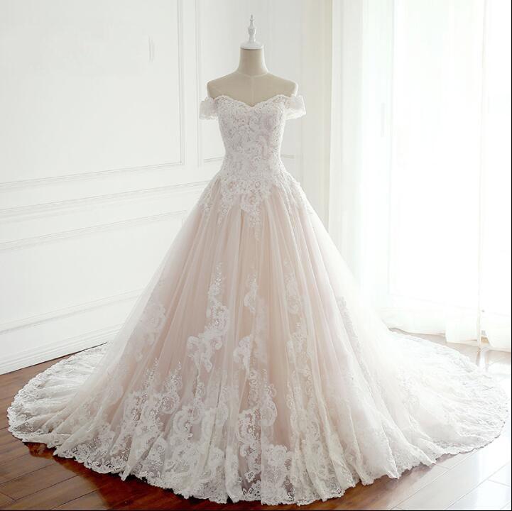 a line princess off the shoulder wedding dress