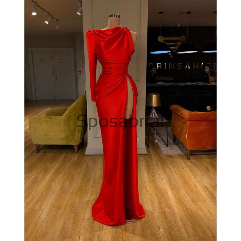 red modest prom dress